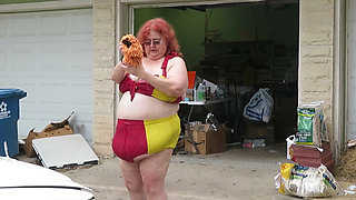 Sexy Mature bbw redhead  Nurse Vicki washes her car!