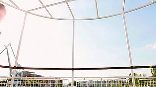 Man fucks outdoors busty brunette and hot redhead