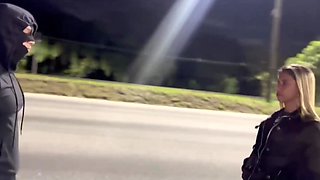 Watch this wild public sex session near a highway: hot girl gives her boyfriend a long blowjob and gets railed