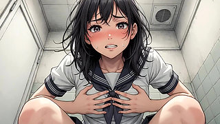 Japanese female student urinating in the restroom
