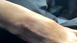 POV MILF foot tease and Handjob while driving