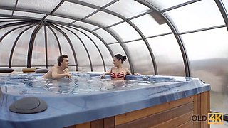 Old4k. older guy tenderly nails beautiful dark haired after relax in the jacuzzi