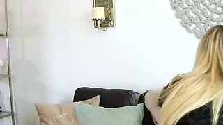 Two platinum-blonde lesbos in dark-hued underwear love an