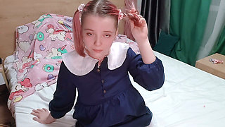 School Girl take off Her School Unoform and Rub Her Young Pussy! Teen Orgasm