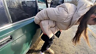 Lesbian Organizes Huge-Dildo Ride in Public Car
