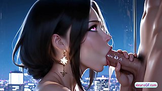AI generated penthouse beauty with hot tits rides passionately and gets creamy facial