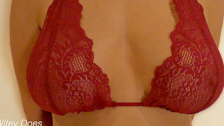 Wifey Wears Sexy Red Lingerie with Her Perfect Tits