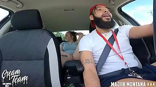 Uber Driver Fucks Busty Passenger in Car - Blowjob & Creampie in Public