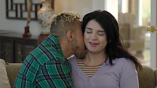 Leda Lotharia’s natural tits bounce as she rides a cock in this interracial porn video.