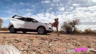 Risky Public Sex in the Desert with a Busty Blonde Amateur