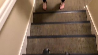 Risky public sex with naughty busty blonde MILF ended up in my hotel room and I nut on her fat pussy