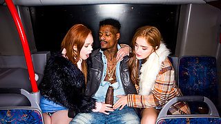 Two redheads share BBC with sloppy sucking, riding, and licking