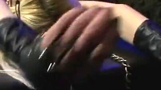 Blonde girl stretching chaining wax playing