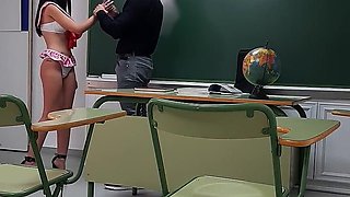 Perverted Old Teacher with Monster Dick Fucks Extreme at College with His Young Sexy Student and Cums Inside Her Mouth
