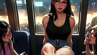 Lin's Friends Help Drain Your Cock on the Bus