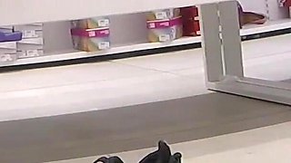 Pussy Flash - My Exhibitionist Wife Without Panties Plays the Slut in a Shoe Store
