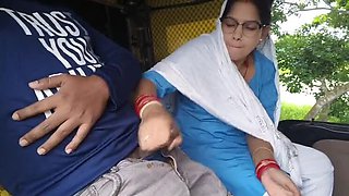 Sona Bhabhi Sucks My Big Dick Inside an Auto While I Masturbate - Indian Blowjob & Cumshot