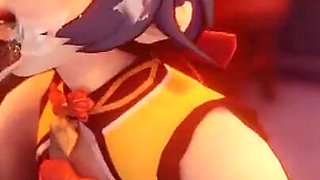 Xiangling From Genshin Impact Enjoying the Taste of Big Hilichurl Dick - Blowjob 3D 60 Fps