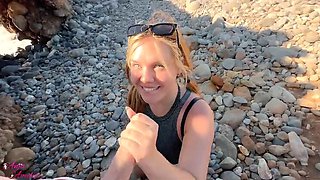 Beach Blowjob Extreme: Outdoor Deep Throat & Cum Swallow with German Babe Anja Amelia