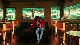 Hot Latina Wife Cheats in VIP Room - Cuckold Husband Films Handjob & Cumshot on Big Natural Tits