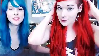 Red And Blue Haired Emo Babe Sucking And Slobbering
