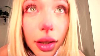 Peeing blonde fetish babe uses toy in her tight pussy