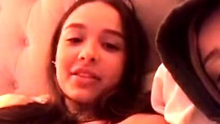Two brunette lesbian teen girls playing