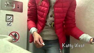 Hot Teen Katty West Jerks Off in Plane Bathroom - Almost Gets Caught Cumming!