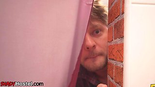 Lucky guy fucking 2 busty hostel bitches