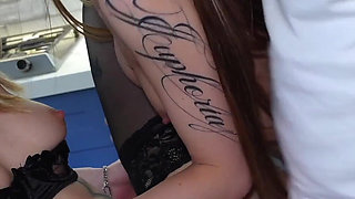 Will You Fuck Us? Two Young Petite Lesbians in Hardcore Threesome Fucking with an Adult Man with a Huge Dick!