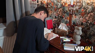 Watch as a hot cougar dominates her obedient friend in lingerie & stockings