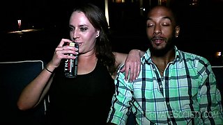 Busty curly brunette with big boobs fucks on couch