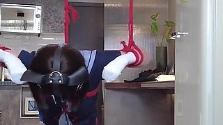 Mz31 - a Girl Tied and Suspended by a Red Rope Reaches Orgasm.