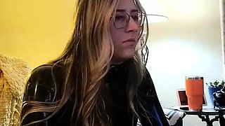 Cute blonde teen in blue panties masturbation on webcam