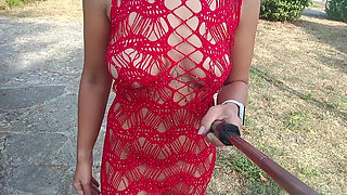 Lace Dress Flashing Tits and Pussy