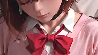 Nighttime Seduction - Red Bow Unfastened, Blue Skirt Lifted, Secret Nipples Exposed Under Soft Light