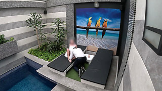 I undress in front of the hotel waiter, he agrees to eat my tight pussy and I give him a blowjob until he cums in my mouth