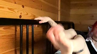 Amateur redhead masturbates then gives a blowjob