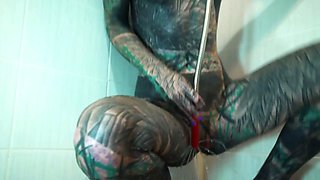 Extreme Anal Shower Play by Heavily Tattooed Model – Solo Anal Masturbation