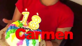 Latina teenie gave herself a stiff meatpipe for her eighteenth bday.
