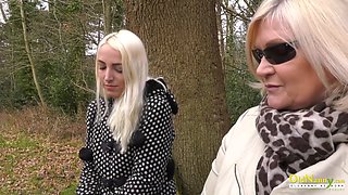 Wild lesbian party in the woods: pantyhose, BBW, and MILF get wild with pussy licking, stiff nipples, and 69 action