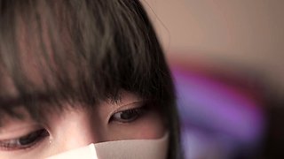 Horny amateur masked Asian teen toying on webcam show