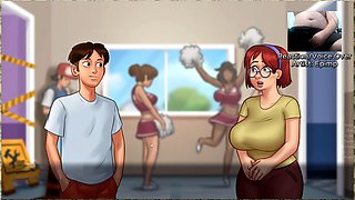 Playing video games, video game, hentai blowjob