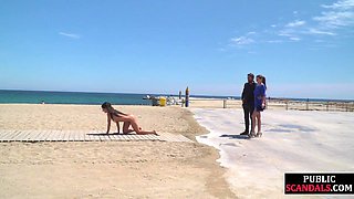 Stunning Wife Struts Naked on Beach in Public Sensual Walk