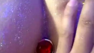 Latina is tied and plugged in ass