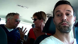 German MILF Persuaded to Fuck in Car Backseat - Shopping Trip Turns into Threesome Blowjob & Facial