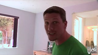 Showering blond is soaped up & eaten out