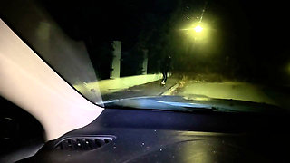 Night Pickup Downjacket MILF Fantasy, Smoking, Car Blowjob and Cum on Glossy Jacket