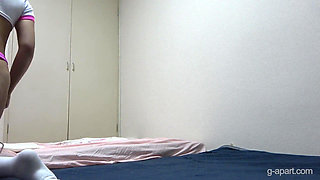Thong Bloomers and No Bra Short Gym Clothes Girl Clean Room, Indoor Camera Cute Tits Girl in Girl's Only Apartment in Japan