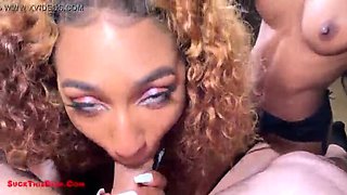 Ebony Roommates Isla Biza & Brixley Benz Suck Dick Together - Threesome Blowjob